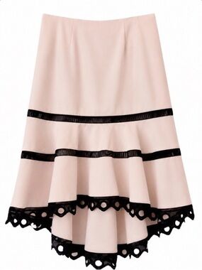 Venus Women's Blush Pink High-Low Skirt with Black Trim - Size 12